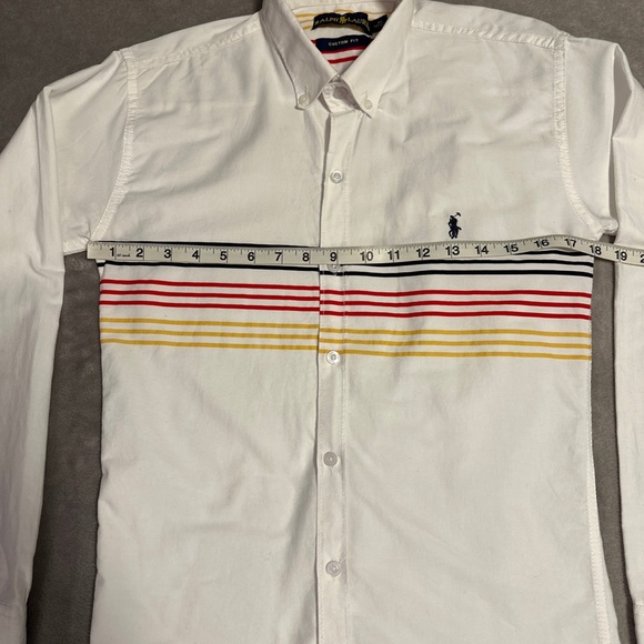 Ralph Lauren Long Sleeve Button-Down Shirt Men's Medium White Multicolor Stripes - Picture 2 of 6